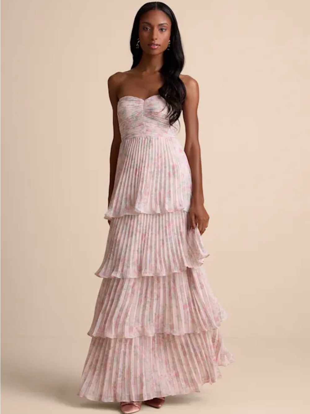 Lulu's Blush Pink Strapless Tiered Maxi Dress